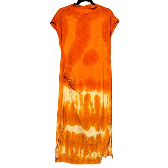 Free People Tie Dye Orange Midi Length Boho Top Dress size medium - Picture 3 of 14